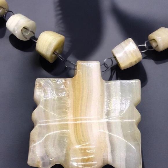 Mexican Agate Butterfly Silver Tone Bead Beaded Necklace Mexico - Picture 2 of 6